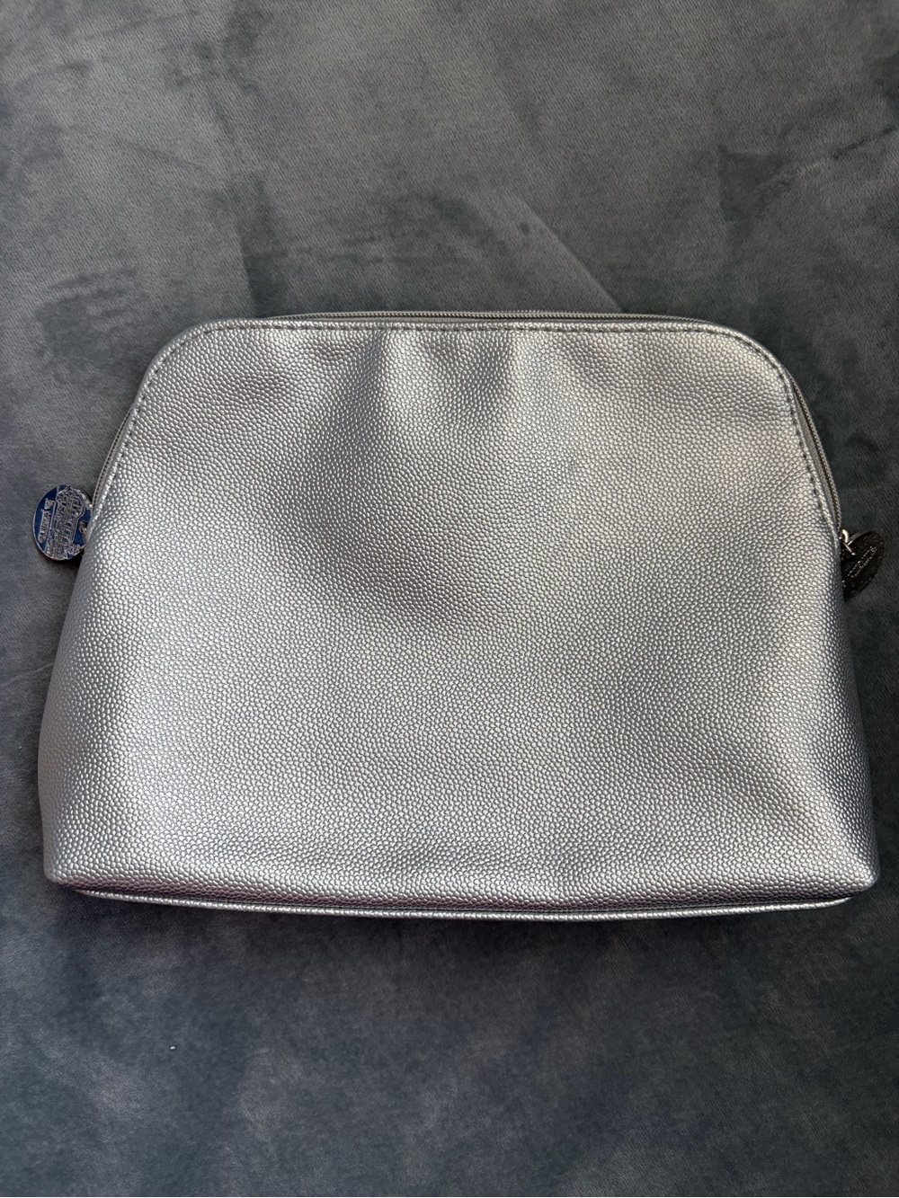 La Prairie silver metallic leather clutch purse